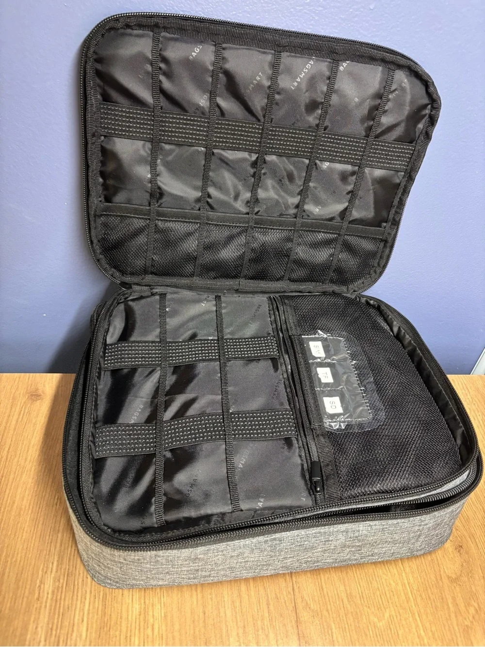 Black and Gray Tablet Accessory Organizer Case with Elastic Slots
